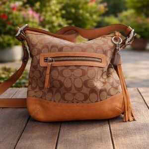 Coach Tan and Brown Signature Shoulder Bag